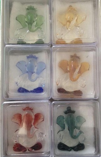 Colored Decorative Glass Ganesh Statue, Packaging Type : Box