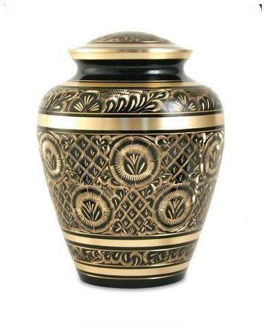 Black Engraved Brass Urn