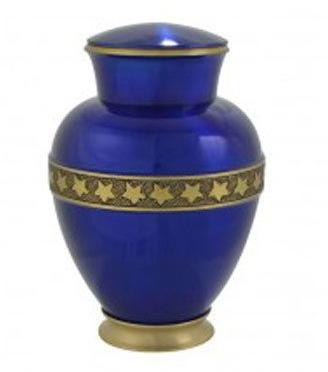 Blue Star Print Brass Urn, for Home Decor, Hotel Decor, Restaurant Decor, Packaging Type : Carton Box
