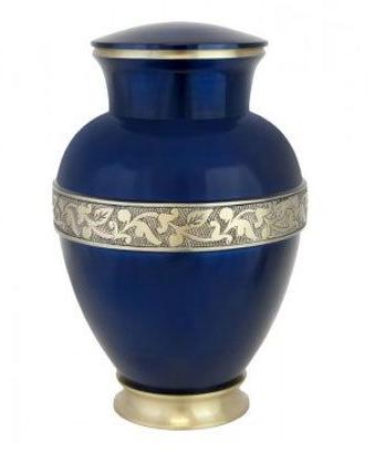 Polished Cosmos Blue Brass Urn, for Home Decor, Hotel Decor, Restaurant Decor, Packaging Type : Carton Box