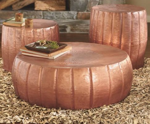 Copper Hammered Aluminium Drum Coffee Table Set