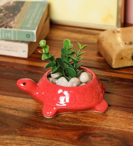 Ceramic Turtle Shape Planter Pot, Color : Red
