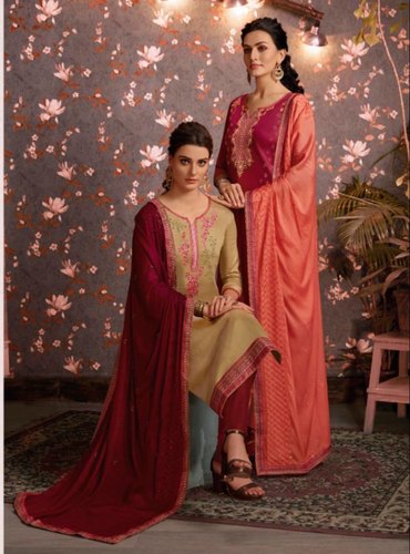 Jam Silk Embroidery work Salwar Kameez, Occasion : Casual Wear