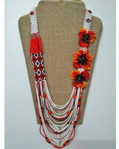 Beads Flower Design Necklace, Color : Red, White Orange