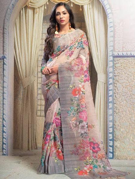 Printed Linen Saree, for Anti-Wrinkle, Comfortable, Easily Washable, Technics : Attractive Pattern