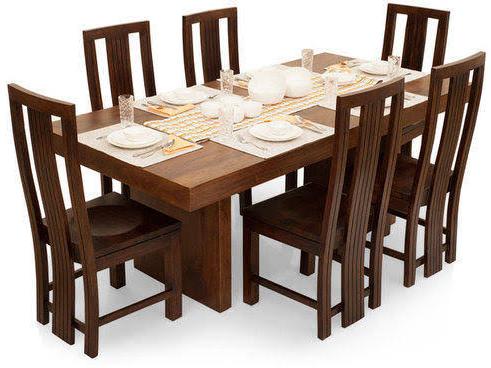 Polished Wooden dining table set, Color : Brown