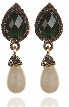 Drop Oxidized Earrings Stone Faux Pearl Handmade
