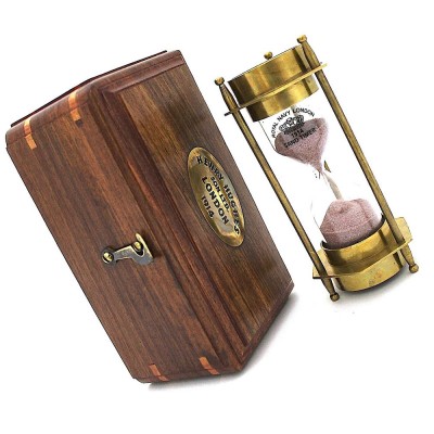 BRASS SAND TIMER WITH WOODEN BOX