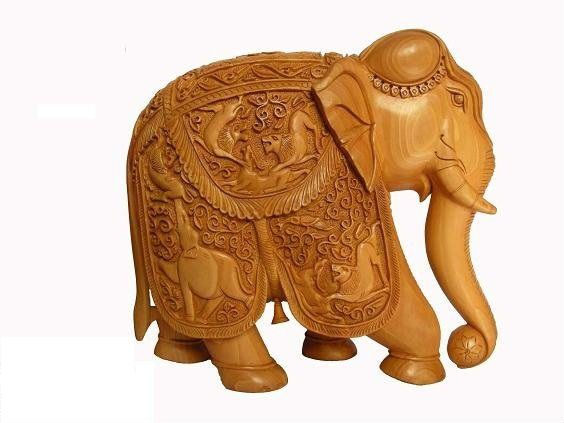 Wooden Elephant Statue, Technique : Carved