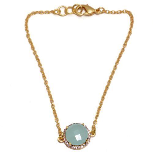 Aqua Chalcedony Gold Plated Cz Set Bracelet
