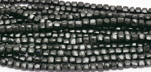 Black Onyx Faceted Square Bead Long Strand