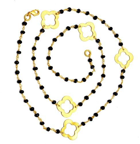 Black Onyx Gold Plated Beaded Chain