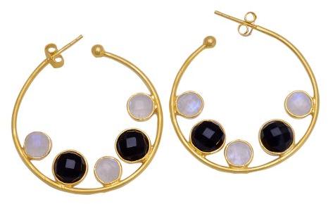 Gold Vermeil Labradorite and Moonstone Hoop Earring