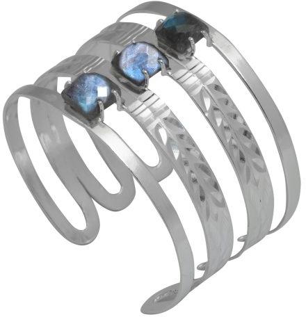 Labradorite Cushion Shape Sterling Silver Adjustable Bracelet