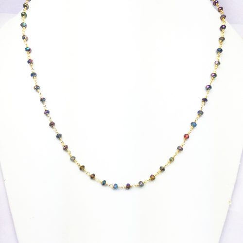 Peacock Pyrite Rondelle Bead Rosary Necklace