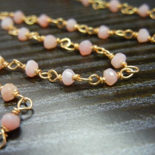 Sterling Silver Pink Opal Beaded Chains