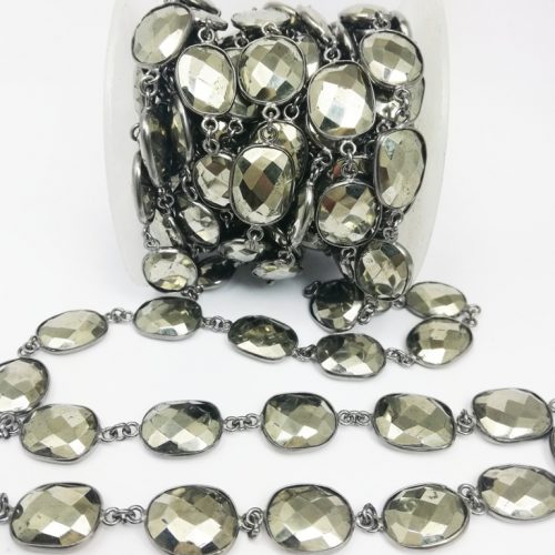 Pyrite Gunmetal Bezel Free Form Shape Connector Chain