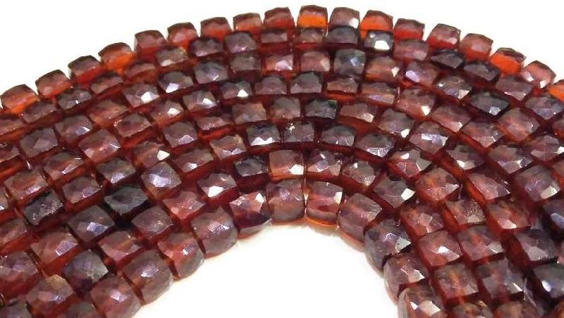 Red Garnet 6-7mm Faceted Square Bead