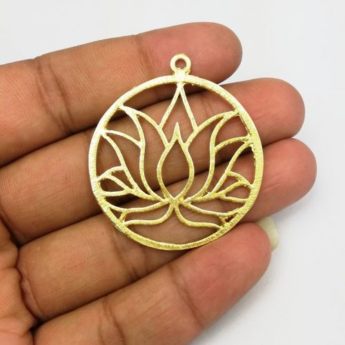 Round Lotus Flower Gold Plated 45mm Charm Pendant