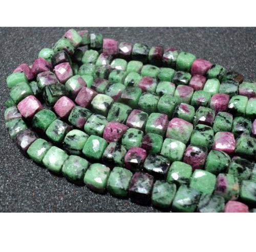 Ruby Zoisite Faceted Square Bead Long Strand