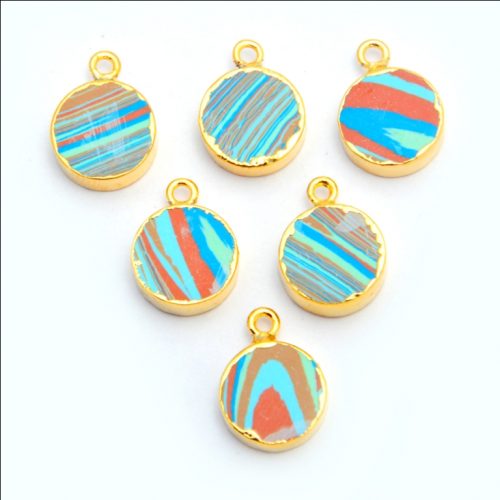 Trendy Multi Colour Strip Turquoise Gold Electroplated Round Gemstone Pendant