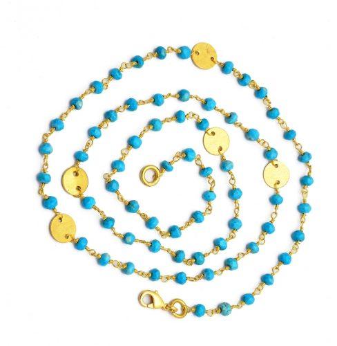 Turquoise Bead Gold Plated Beaded Chain