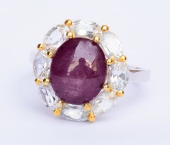 Ruby White Topaz White Gold Ring, Main Stone : Diamond