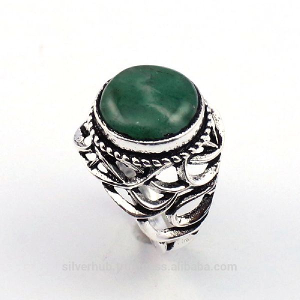 Fashionable 925 Sterling Silver Jewelry Green Jade Handmade Ring
