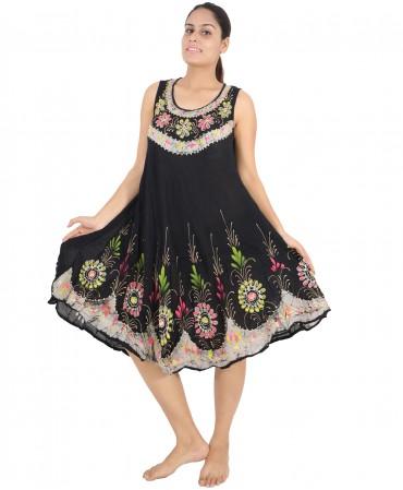 Womens Batik Dresses below Knee Length, Style : Summer Embroidery