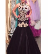 Black embellished mermaid evening gown prom dress
