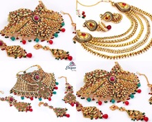 Jewellery-Indian Designer Necklace set, Main Stone : gold plated-KUNDAN