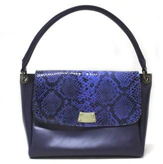 Blue Snake Foiled Leather Baguette Bag
