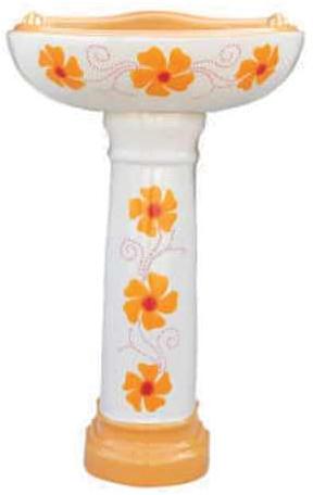 Round Ceramic Floral Pedestal Wash Basin, Pattern : Printed