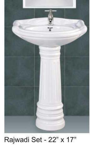 Rajwadi Pedestal Wash Basin Set, Size : 22x17 Inch