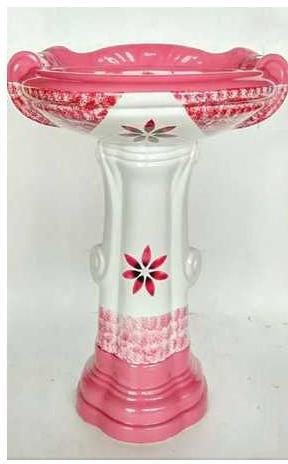 White And Pink Double Sticker Pedestal Wash Basin