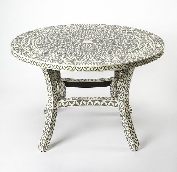 Round Shape Bone inlay four seater table, for Home Furniture, Size : 80x80x75