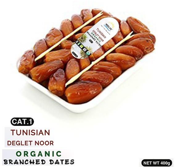 Organic Dates Deglet Nour On Branch 400 Gr Tray