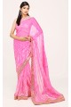 Leheriya Pink and White Georgette Sari