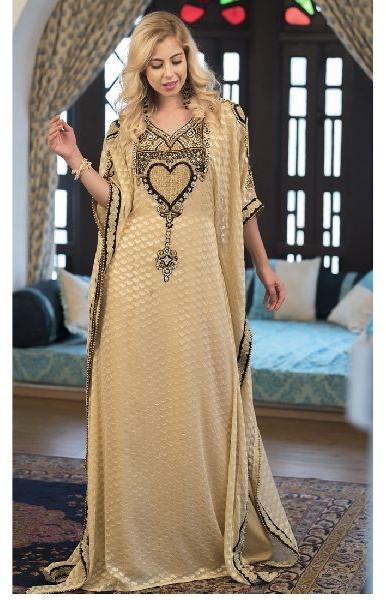 Beige Color Hand Beaded kaftan