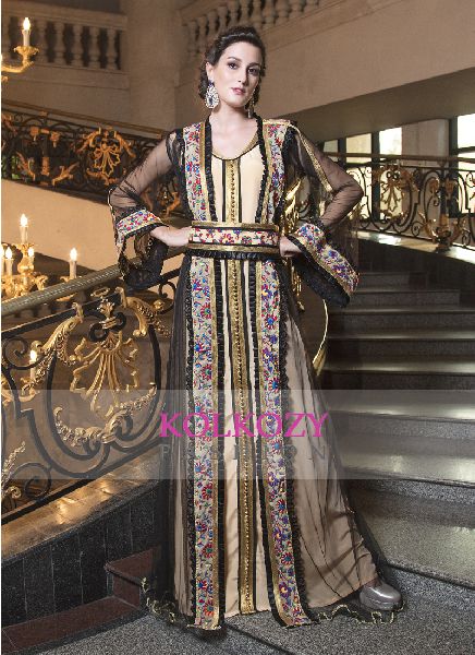 Black Net Embroidery Work Partywear Kaftan