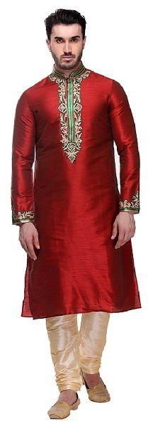 Maroon color Kurta Churidar-Silk Men`S Wear