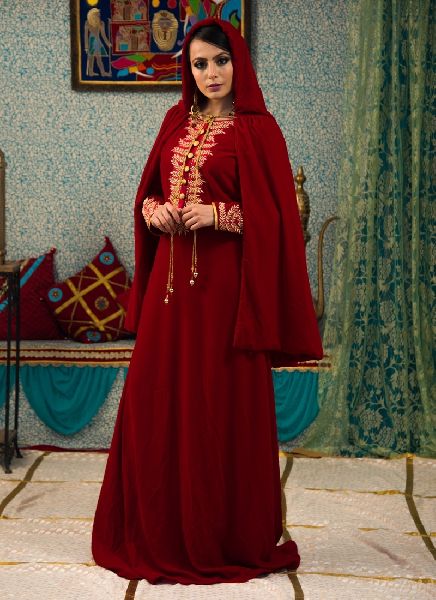 Maroon Color Wedding Dress Kaftan With Trail