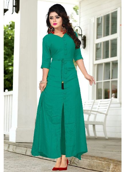 Women Ready Made Kurti Green color Rayon