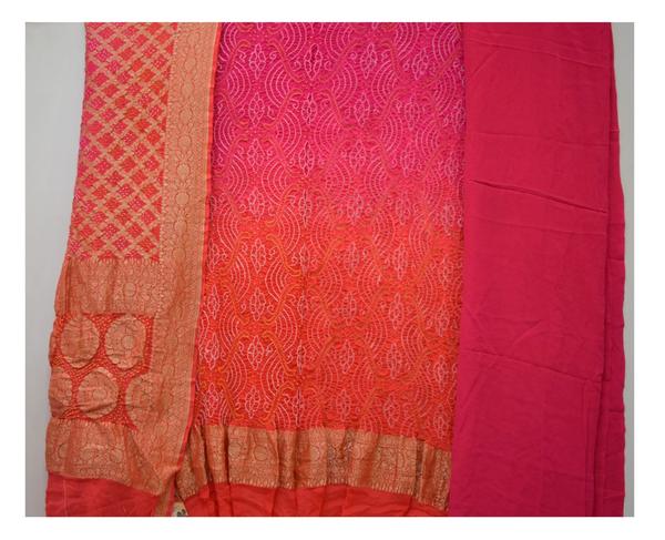 Fancy Barik Bandhej Design Banarasi Dress Material