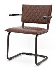leather cushioned with black metal base dining chair