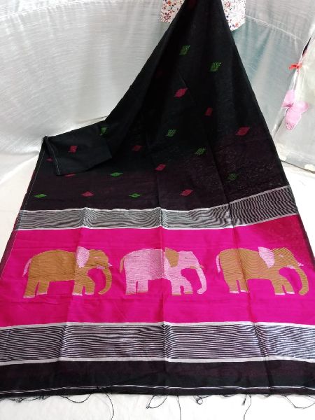 Designer Cotton Silk Elephant Motif JAMDANI Saree