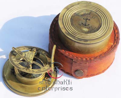 Sundial Compass W/ Red Leather Case