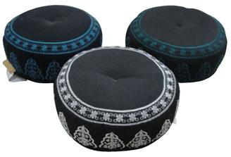 Fabric embroidered round floor pouffe