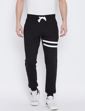 Men Striped Style Solid Black Jogger Track Pant