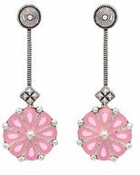 Floral Design Pink Color Silver Earring